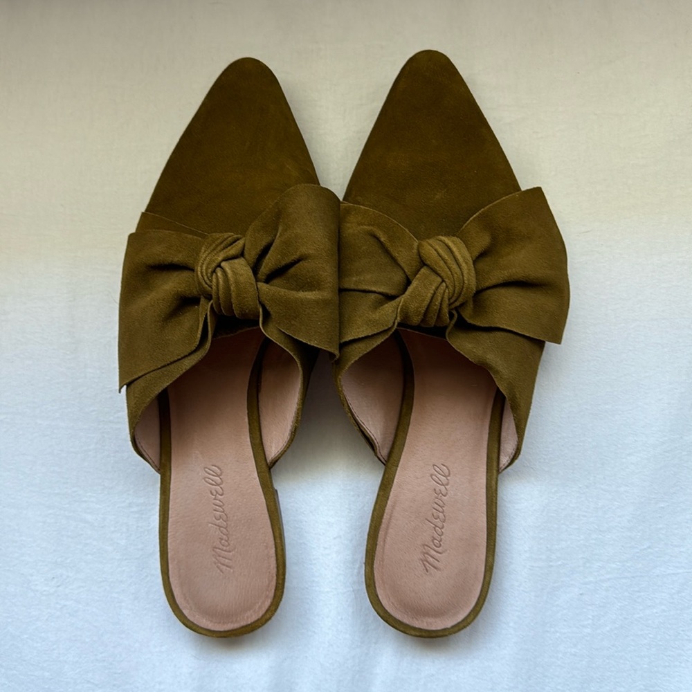 Madewell Olive Mules with Bow